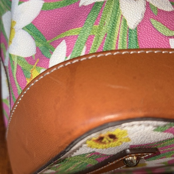 Dooney & Bourke Floral bucket bag shoulder bag daylilies white yellow pink gre - Picture 11 of 16